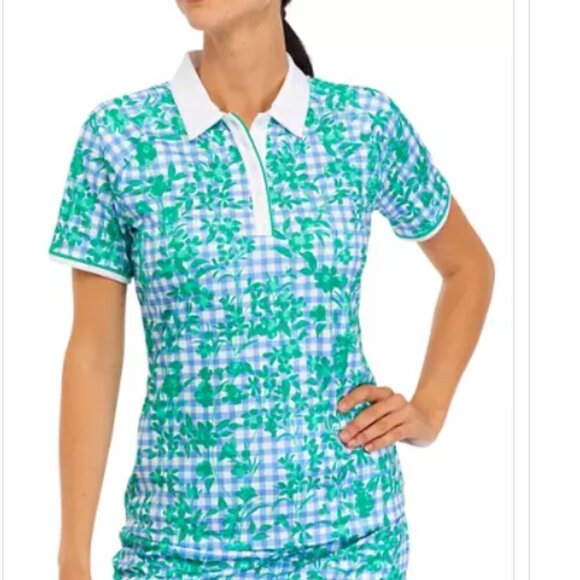 Pro Tour NWT gingham and floral short sleeve polo golf shirt size M - Picture 1 of 6
